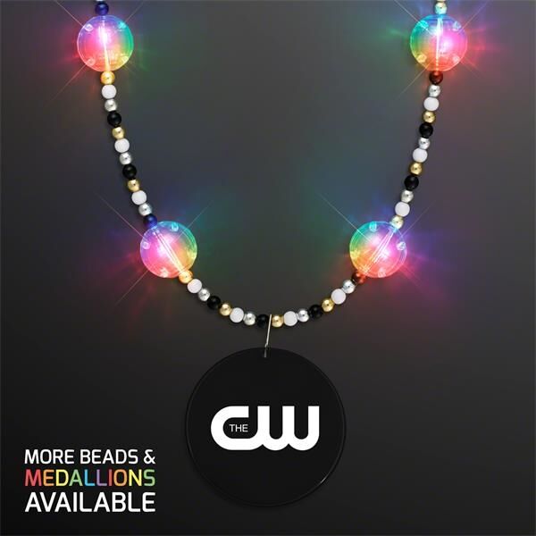 Main Product Image for Custom Printed Light Up Beads Necklace with Black Medallion