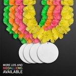 Neon Assorted Flower Lei Necklace w/ Medallion (Non-Light Up) - White