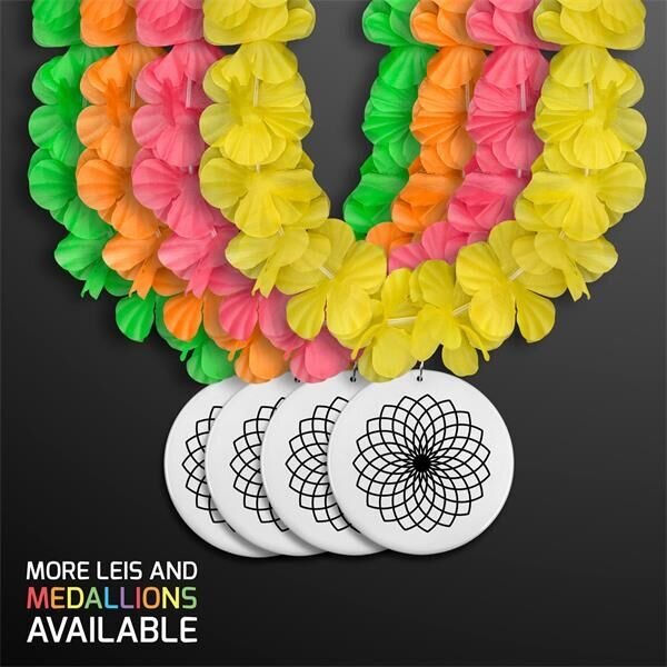 Main Product Image for Neon Assorted Flower Lei Necklace w/ Medallion (Non-Light Up)