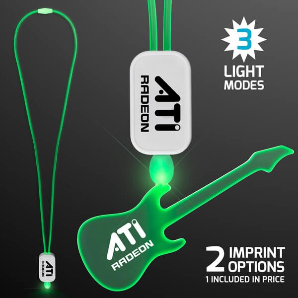 Main Product Image for Neon Lanyard with Acrylic Guitar Pendant - Green
