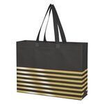 Non-Woven Horizontal Stripe Tote Bag - Black With Gold