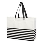 Non-Woven Horizontal Stripe Tote Bag - White with Black