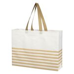Non-Woven Horizontal Stripe Tote Bag - White With Khaki
