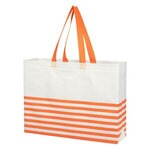Non-Woven Horizontal Stripe Tote Bag - White With Orange