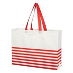 Non-Woven Horizontal Stripe Tote Bag - White with Red