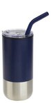 Oxford 16 oz Stainless Steel/Polypropylene Tumbler with Straw - Navy Blue
