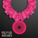Pink Flower Lei Necklace with Pink Medallion (Non-Light Up)