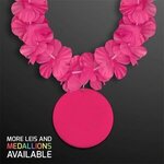 Pink Flower Lei Necklace with Pink Medallion (Non-Light Up)