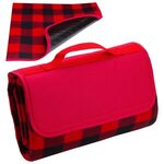 Plaid Barrel Fleece Picnic Blanket - Medium Red