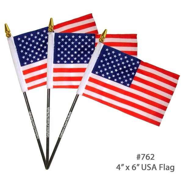 Main Product Image for Custom Printed Hand Held USA Flag 4'x6" with 10" pole