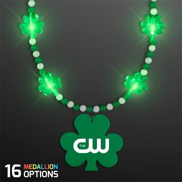 Main Product Image for Pretty Light Up Shamrock Bead Necklace with Medallion