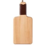 RAFFMAN Wood Cutting Board with Leather Wrapped Handle