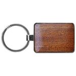 Rectangle Beveled Wood Gunmetal Key Chain