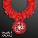 Red Flower Lei Necklace with Medallion (Non-Light Up) -  