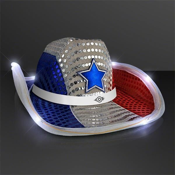 Main Product Image for Red, White & Blue LED Cowboy Hat with White Band