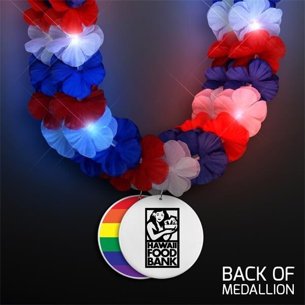 Main Product Image for Red, White & Blue LED Hawaiian Lei with Rainbow Medallion