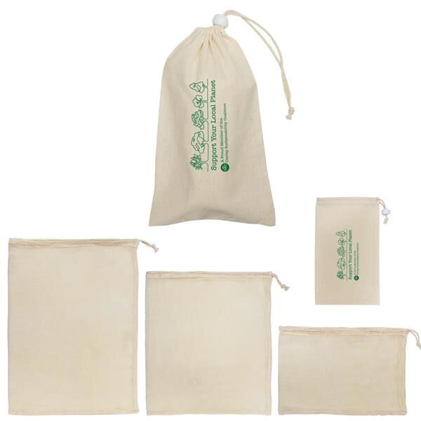 Main Product Image for Custom Printed Reusable Cotton Mesh Produce Bag Set