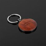 Round Beveled Wood Gunmetal Key Chain