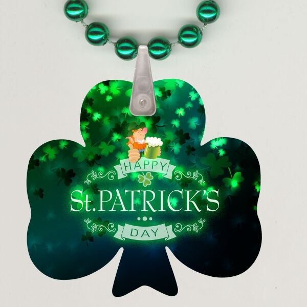 Main Product Image for Round Mardi Gras Beads with 3 Leaf Clover