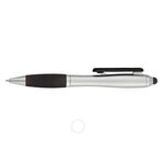 SATIN STYLUS PEN WITH SCREEN CLEANER - Silver With Black
