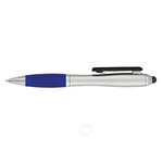 SATIN STYLUS PEN WITH SCREEN CLEANER - Silver With Blue