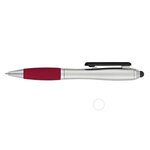 SATIN STYLUS PEN WITH SCREEN CLEANER - Silver With Red