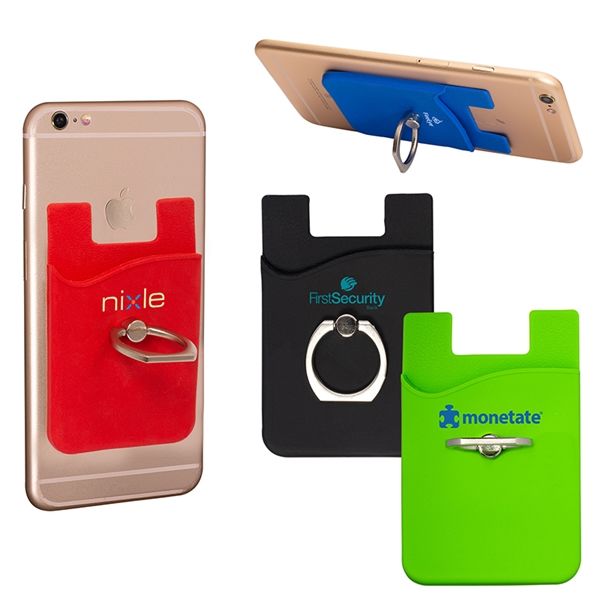 Main Product Image for Custom Silicone Card Holder With Metal Ring Phone Stand