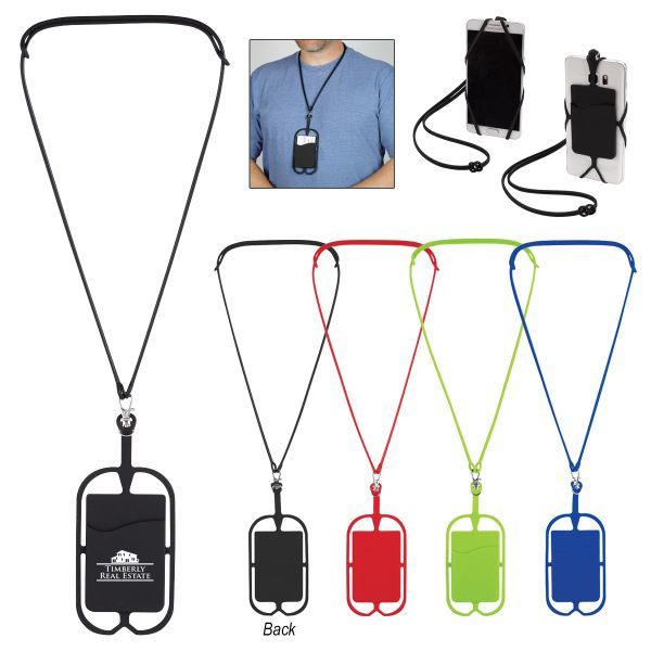 Main Product Image for Custom Printed Silicone Lanyard With Phone Holder & Wallet