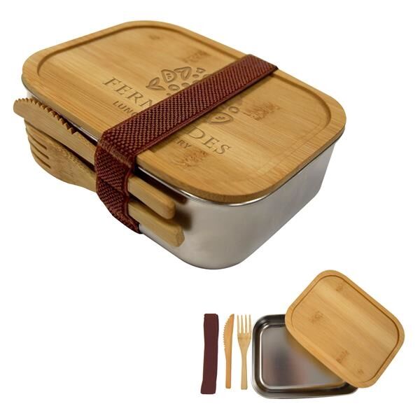 Main Product Image for Custom Printed Sophisticate Stainless & Bamboo Bento Box