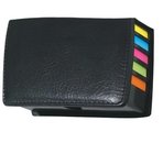 Square Leather Look Case of Sticky Notes with Calendar & Pen - Black
