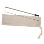 Stainless Straw Kit With Cotton Pouch - Silver With Black