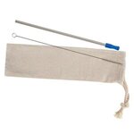 Stainless Straw Kit With Cotton Pouch - Silver With Blue