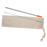 Stainless Straw Kit With Cotton Pouch - Silver With Orange