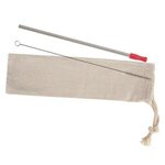 Stainless Straw Kit With Cotton Pouch - Silver With Red