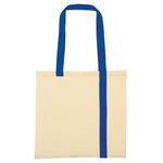 Striped Economy Cotton Canvas Tote Bag - Natural With Royal Blue