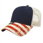 Sublimated Flag Visor Cap with Mesh Back - Navy/stone