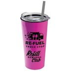 The Roadmaster - 18 oz. Travel Tumbler w. Clear lid & Straw - Hot Pink