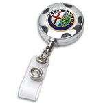 TIFFIN 32" Cord Round Chrome Solid Metal Sport Retractable Badge