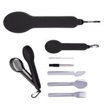 Travel Utensil Set With Silicone Holder - Black