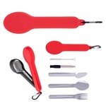 Travel Utensil Set With Silicone Holder - Red