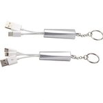 Trey 3-in-1 Light-Up Charging Cable with Keychain - Bright Silver
