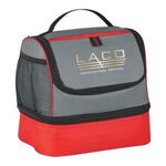 Two Compartment Lunch Pail Bag - Gray With Red