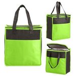 Two-Tone Flat Top Insulated Non-Woven Grocery Tote - Lime Green-black