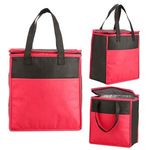 Two-Tone Flat Top Insulated Non-Woven Grocery Tote - Red-black