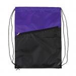 Two-Tone Polyester Drawstring Backpack w/ Zipper - Purple