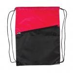 Two-Tone Polyester Drawstring Backpack w/ Zipper - Red