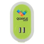 UL Listed Nightlight A/C Adapter With Dual USB Ports - Lime/white With Lime