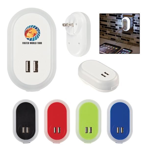 Main Product Image for UL Listed Nightlight A/C Adapter With Dual USB Ports