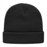 Waffle Knit Cap with Cuff - Black