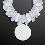 White Flower Lei Necklace with Medallion (Non-Light Up) - White